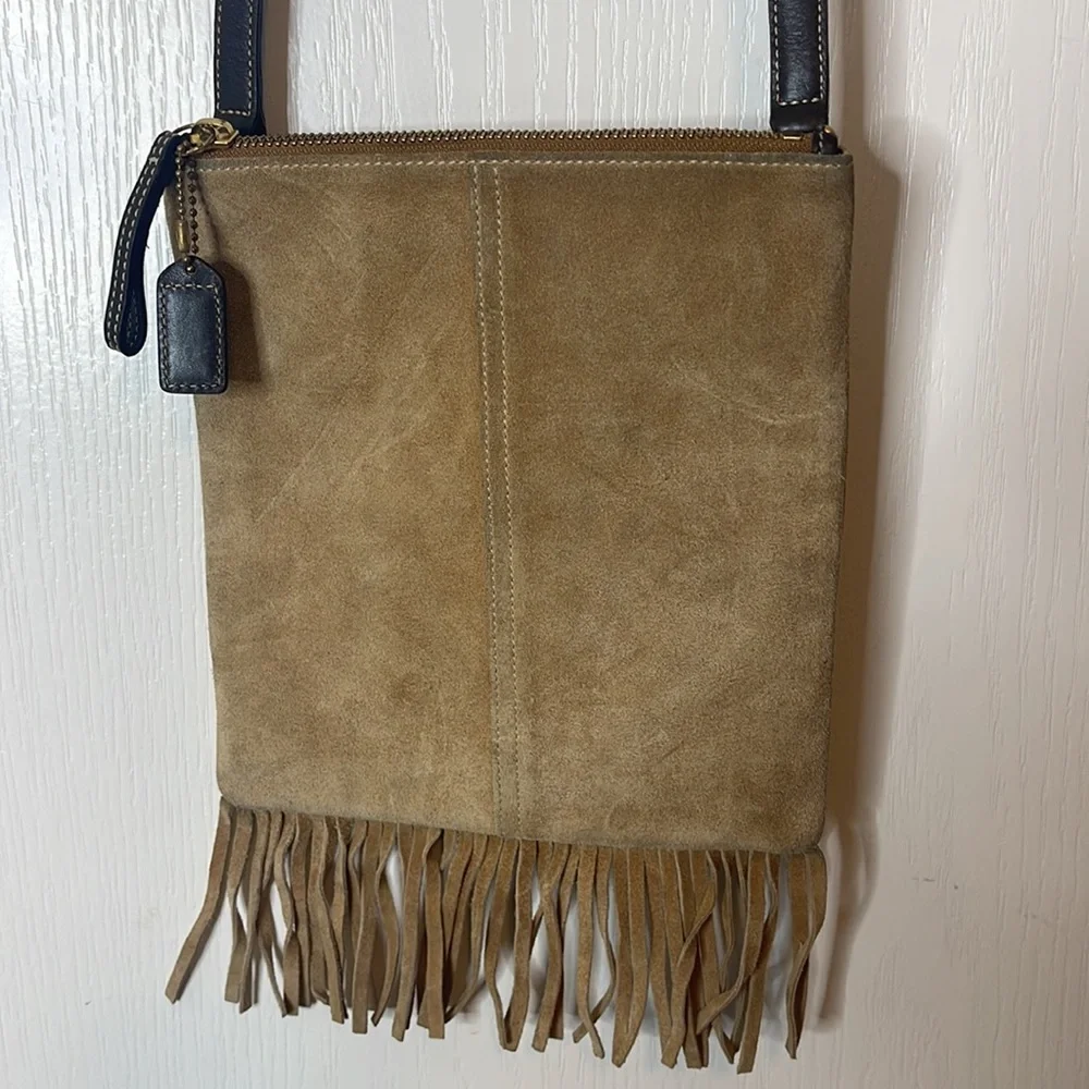 Vintage Coach Tan Suede Leather Fringe Crossbody Bag